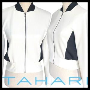 T Tahari White/Black Textured Bomber Jacket (XS)